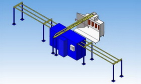 Г-образный участок порошковой окраски с верхней транспортной системой
